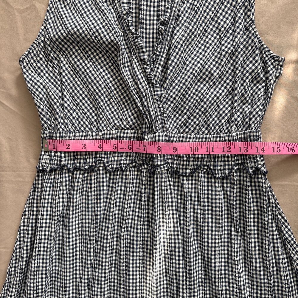 Hope & Harlow Navy Gingham Surplice Midi Dress Sz 12 Cotton - Picture 3 of 6